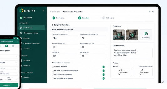 Formularios técnicos MANTHY en web y app móvil